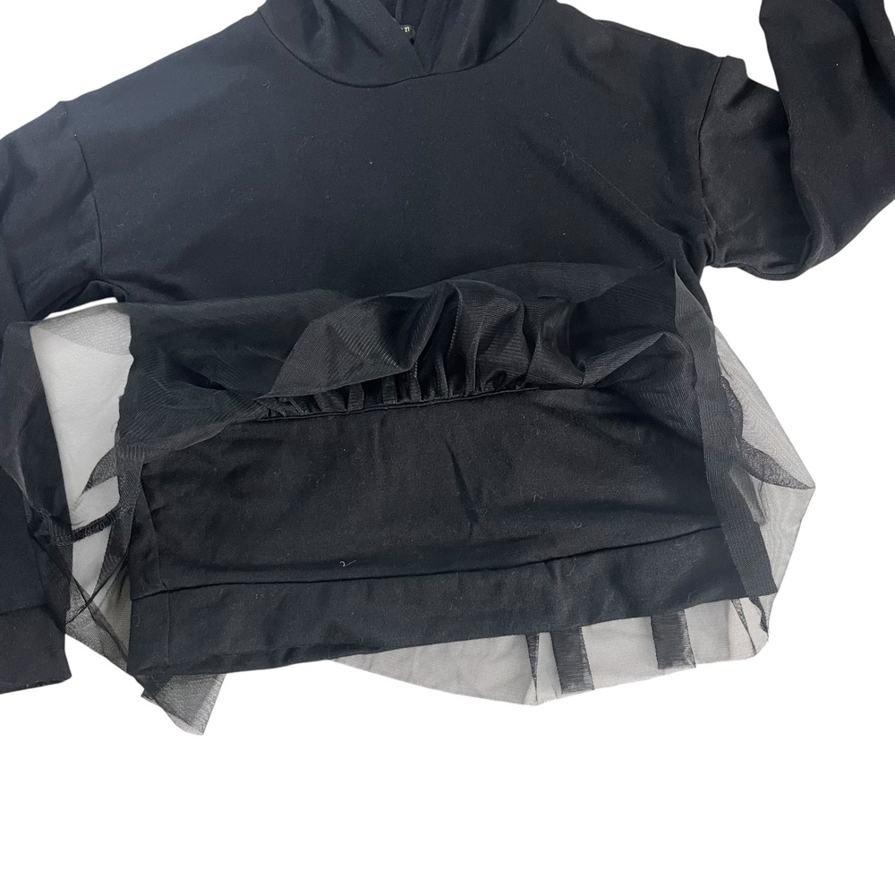Forever 21 Tulle Hem Hoodie Girls Size 9/10 Black Peplum Pullover Balletcore - Picture 4 of 14